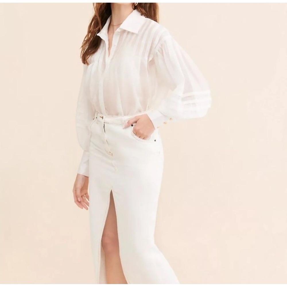 Anthropologie Aureta Gisele Button Blouse Size XS White Pleat Balloon Sleeve